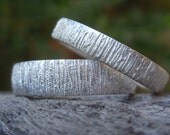 wedding rings handmade sterling silver wedding band set bark texture 5mm & 4mm - made to order