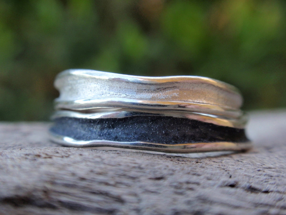 wedding bands , handmade sterling silver wavy channel shaped stacking rings or wedding bands - set of 2 rings - made to order