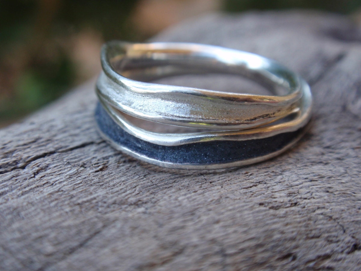 wedding bands , handmade sterling silver wavy channel shaped stacking rings or wedding bands - set of 2 rings - made to order