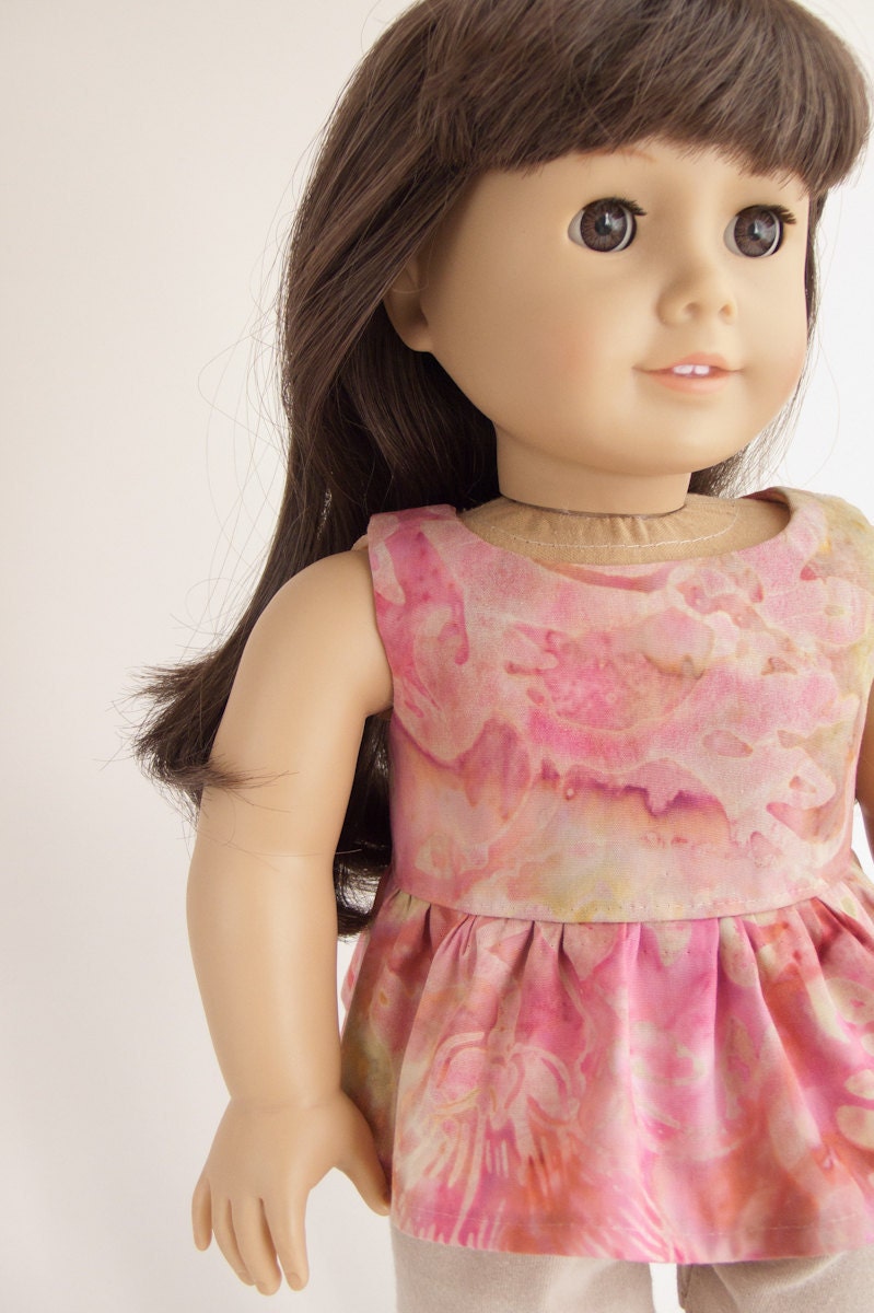 Modern American Girl 18" Inch Doll Clothing Pink Gold Batik Peplum Tunic Top Shirt by PattiKuz