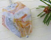 Natural stone crazy lace agate pendant or necklace - sterling silver and stone - textured circle - semi precious handmade metalwork