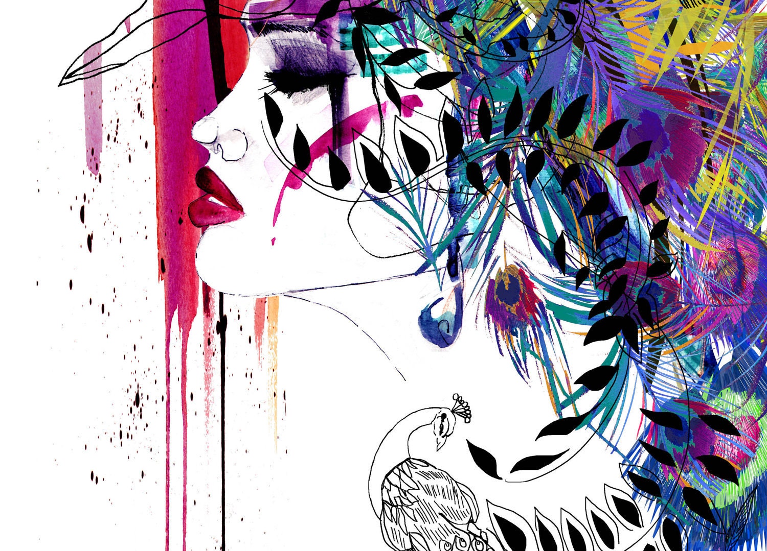 Peacock Girl // A3 Giclée print // FASHION ILLUSTRATION
