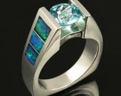 Australian Opal Ring with Blue Topaz