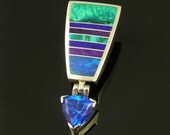 Topaz sterling silver pendant inlaid with Australian opal, lapis, sugilite and chrysocolla.
