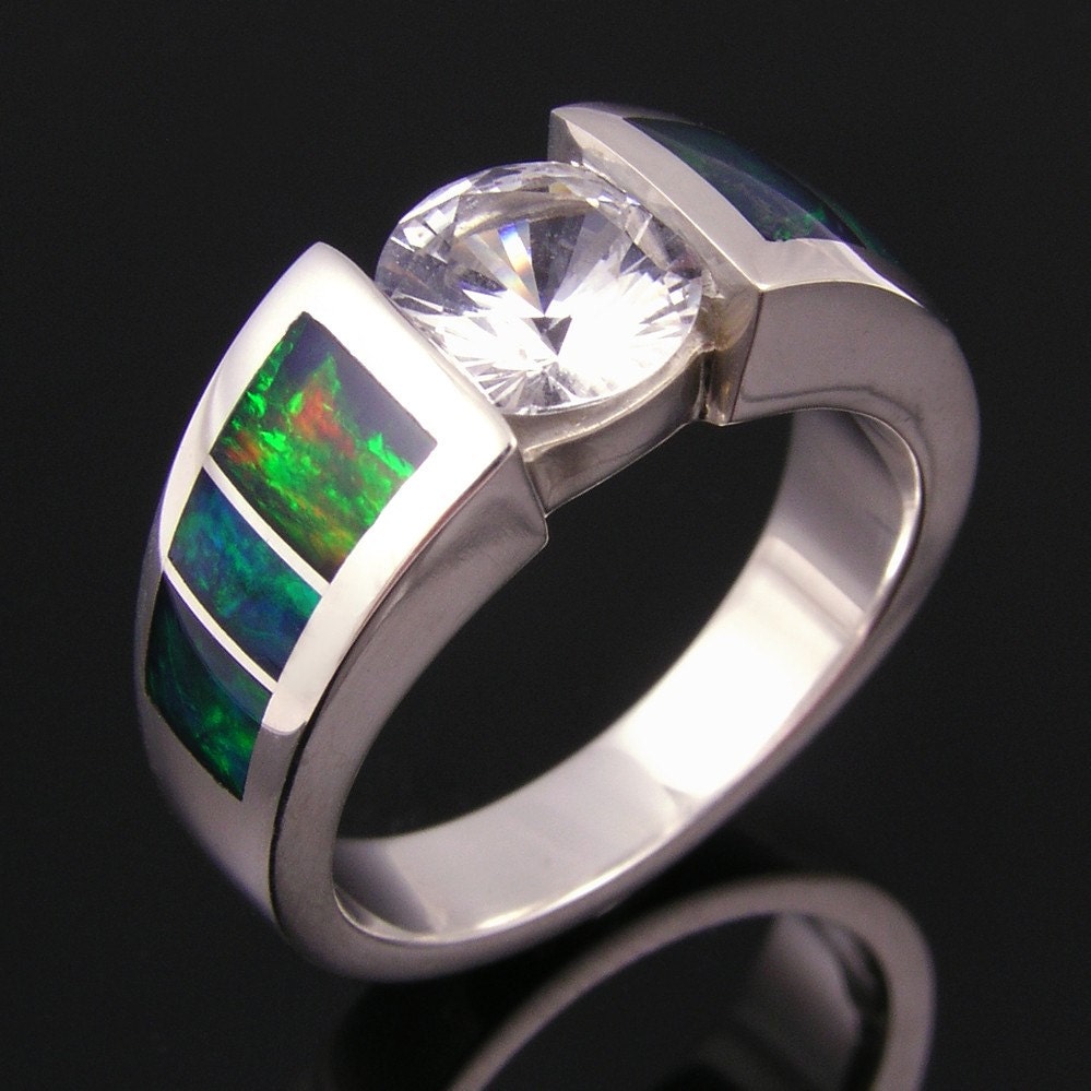 Australian opal and white sapphire wedding ring