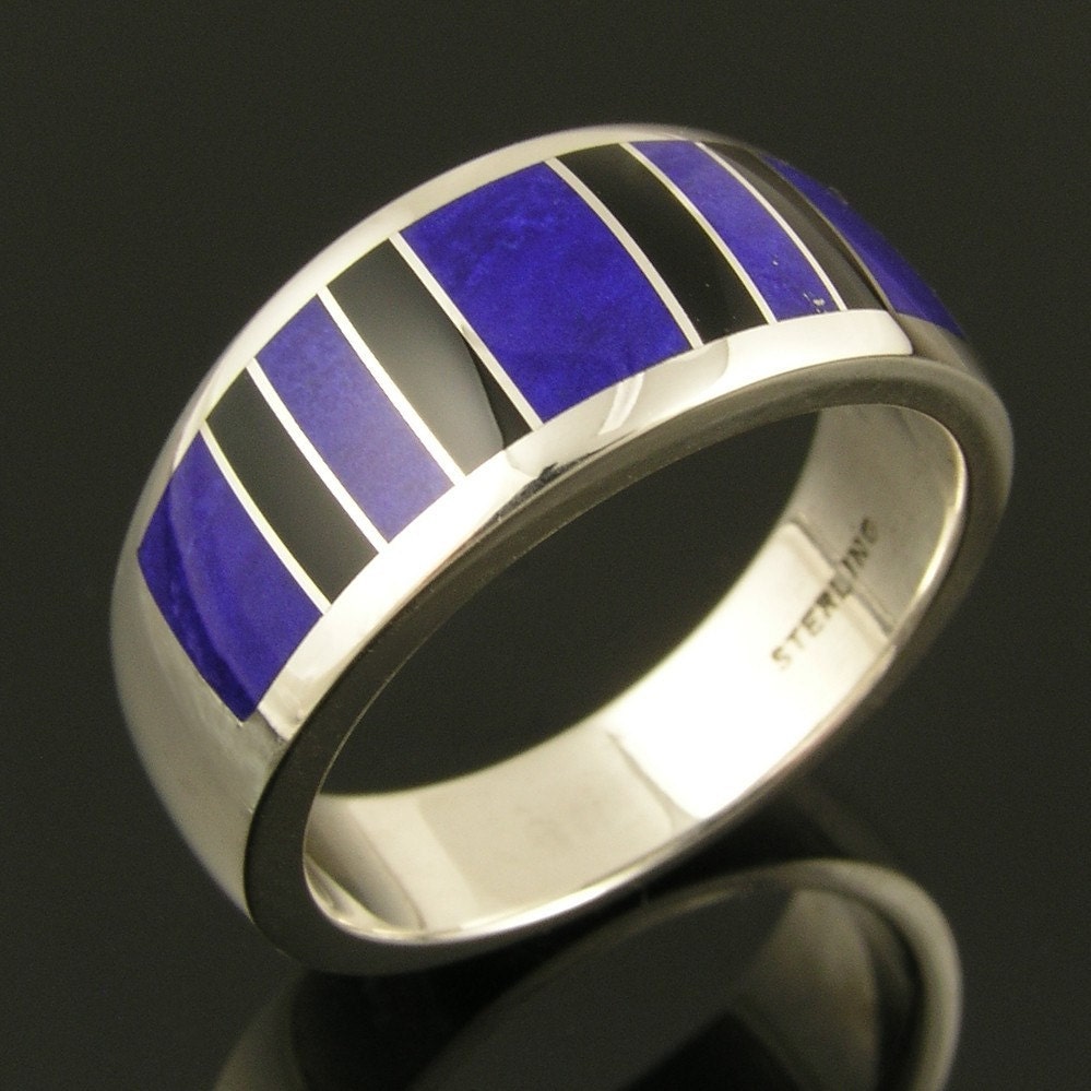 Man's Lapis and Black Onyx Ring in Sterling Silver
