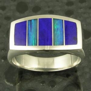 Australian Opal and Lapis Inlay Ring in Sterling Silver