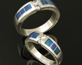 Australian opal wedding ring set with white sapphires in sterling silver