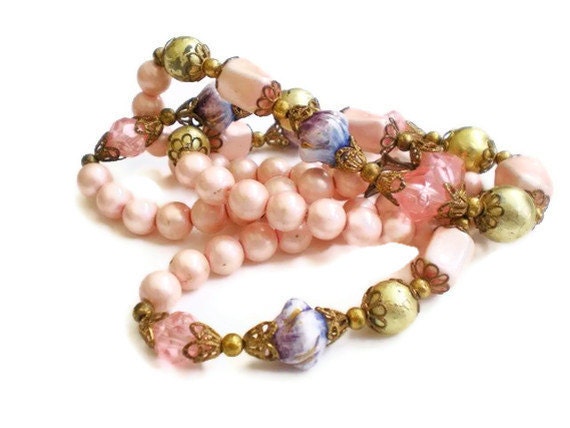 Vintage Pink Lavender Beaded Necklace