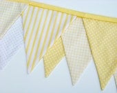 Yellow Fabric Birthday Banner Baby Bunting Flags Ticking Gingham Polka Dots