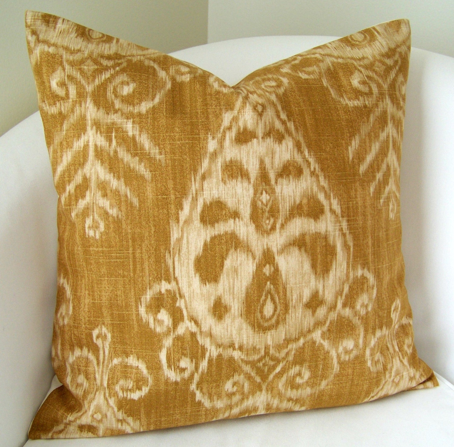 Decorative Throw Pillow Cover Gold Ikat Pillow 20x20 Inch Accent Cushion