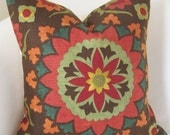 Decorative Pillow Cover 18 x 18  Inch Suzani Pillow Throw Cushion Accent Brown Red Orange