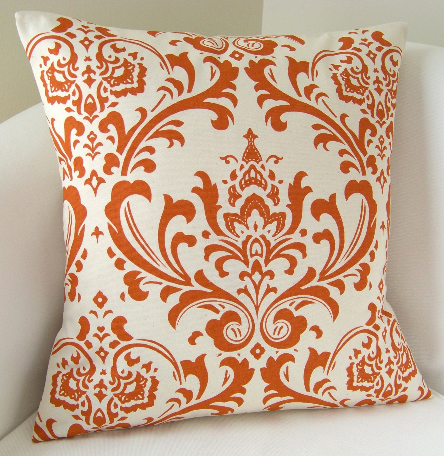 Orange Pillow Cover Damask 18 x 18 Inch Decorative Pillow Accent Throw Cushion