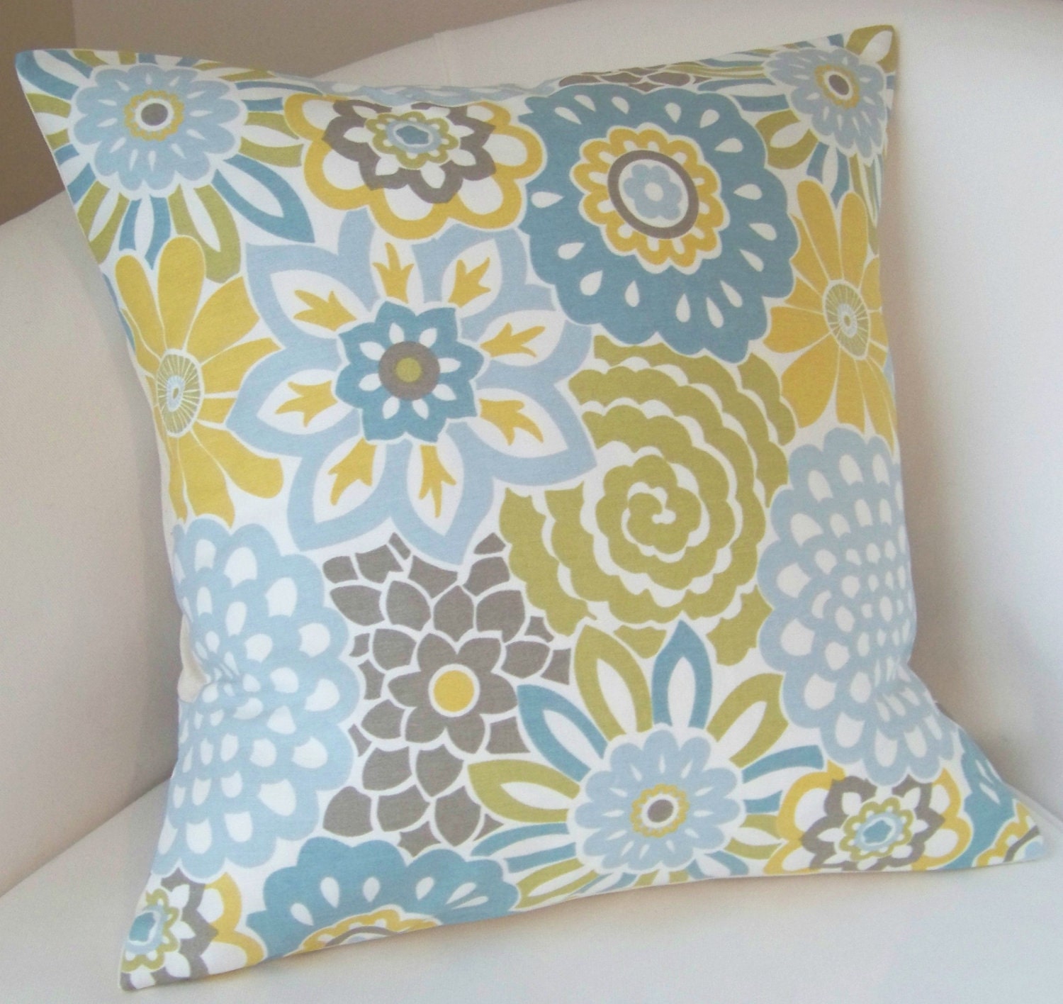 Decorative Pillow Cover 18x18 Inch Spa Blue Yellow Cushion Throw Accent