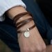 Five Time Red Brown Leather Wrap with Circular Floral Charm