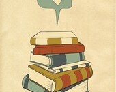 Book Print Art, 11x14 Books Poster Wall Decor, Book Reading Print Art, Reading Books Giclee Print, Reading Books Poster, Books Illustration