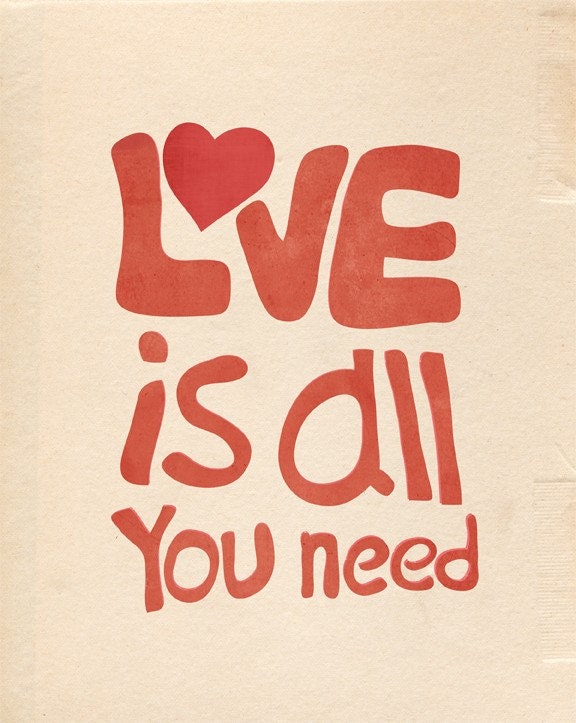 Typographic Love Quote, "Love is all you need"  Typography Bedroom Art, Red Typographic Love Print / Poster with Inspirational Love Saying