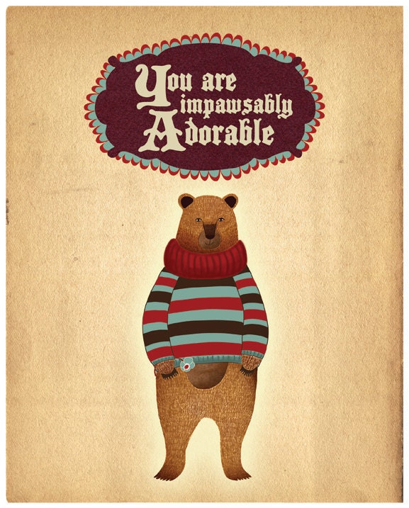 Indie Art Digital Print, Cute Adorable Digital Art Indie Poster, Sweater Teddy Bear Print, Indie Teddy Bear Artwork, Digital Illustration