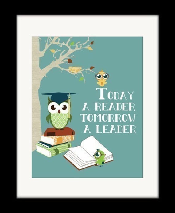 Children Wall Art, Reading Books Kids Wall Art Print, Boys Wall Decor, Kids Art, Reading Books "Today a Reader, Tomorrow a Leader"