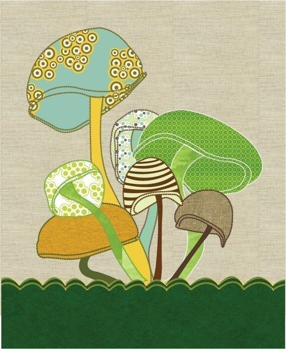 Woodland Nursery Mushroom Print Art Poster, Whimsical Art, 8x10 Mushroom Forest Wall Decor, Woodland Nursery Mushroom Illustration
