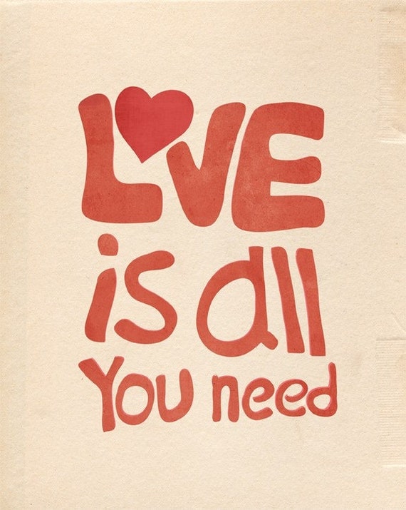 Typographic Love Quote, "Love is all you need"  Typography Bedroom Art, Red Typographic Love Print / Poster with Inspirational Love Saying