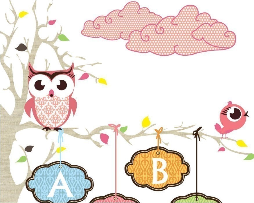 Baby Girl Gift Room Decor, Kids Art Nursery Print, Baby Girl Wall Decor, Personalized Children's Custom Name Owl Print
