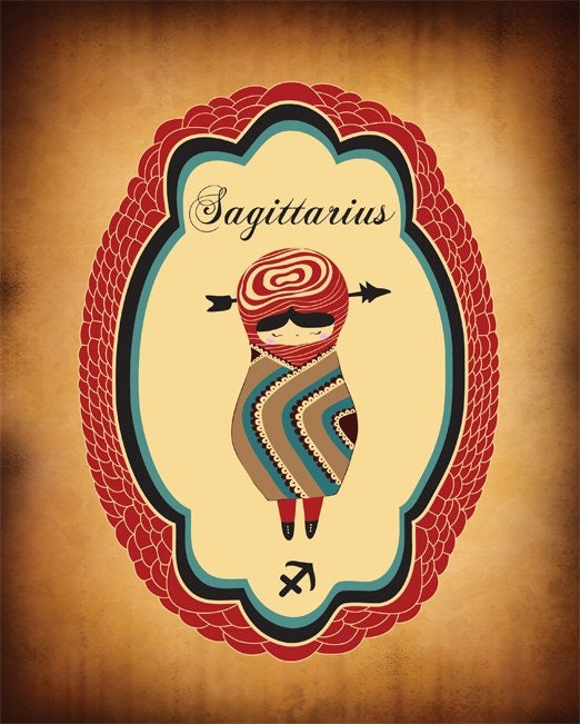 Sagittarius Astrological Sign Art Print, Sagitarius Constellation Poster 8x10 Sagittarius Zodiac Sign Illustration Artwork