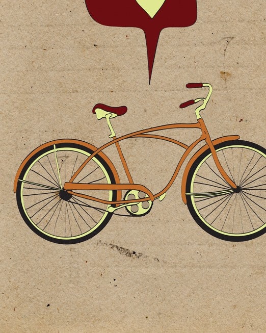 Bicycle Print Art, Giclee Print Bike Poster, Antique Bike Print, Retro Cycling Giclee Print, Vintage Digital Illustration Bicycle Decor