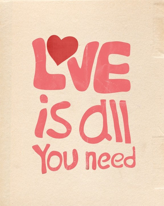Typographic Love Quote Print, Digital Illustration, Typography Art Print / Love Saying Poster "Love is all you need" 8x10