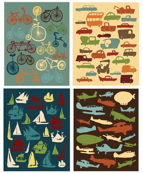 Children Wall Art, Boys Bedroom Wall Art, Kid's Wall Decor, Cars,Bikes, Airplanes & Boats, Boy's Room Children Wall Art, Kids Room Decor