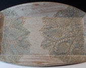 Bridges Pottery Large Rectagular Platter in Cream and Gray