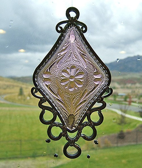 Amethyst Diamond - Vintage dish upcycled into a windchime