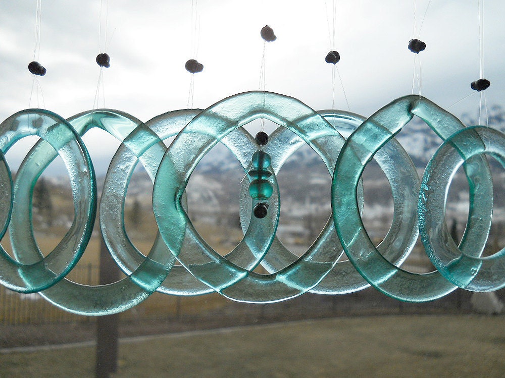 Teal Bottoms Up 2 - Wine Goblet Windchimes on Driftwood Branch
