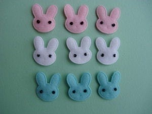 12 padded felt bunny rabbit heads Easter appliques embellishments EM-99 hair clips scrapbooking