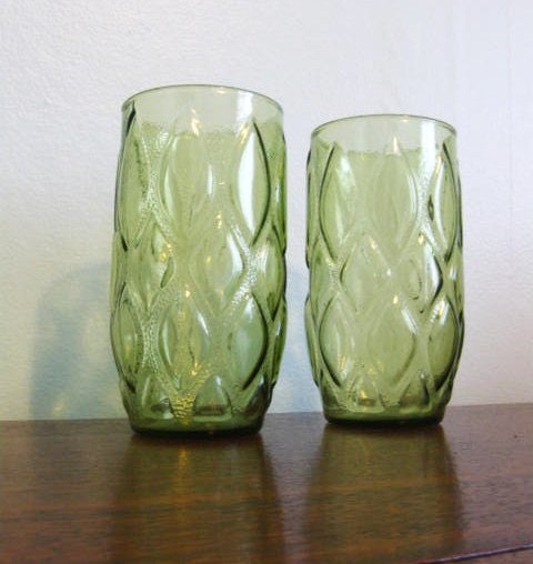 Two Vintage Green Teardrop Glasses, Vintage Barware