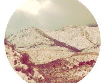 Scenic photography, landscape, abstract, circle print, dusty blue, yellow, snow, fine art photograph 8"x8"