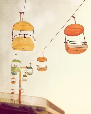 Santa Cruz board walk, california, sky tram, rainbow, rich pastel, pink, orange, park, beach, summer, children, fine art photograph 5"x7"