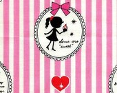 Girl with Sweet Heart  in Pink and White Stripe-Cotton-Fat Quarter-EK-QS29602B