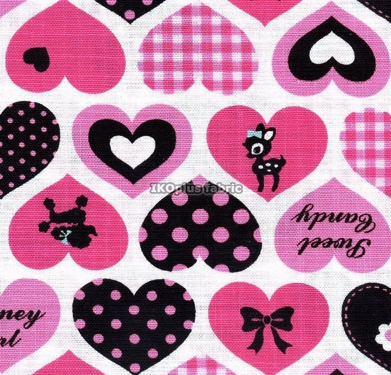 Kawaii Hearts Design in Fuchsia/White Combo - Cotton Slub Texture - EK-QS38150B