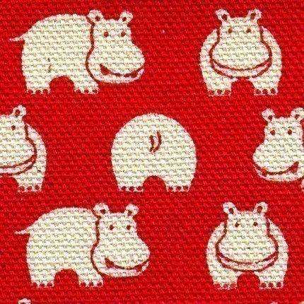 Little Cute Hippo Allover Print Red and White-Cotton Canvas -EK-QS29503C