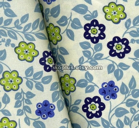 Little Flower in Flower Blue/Green in White - By the Yard - EK-QS29103B
