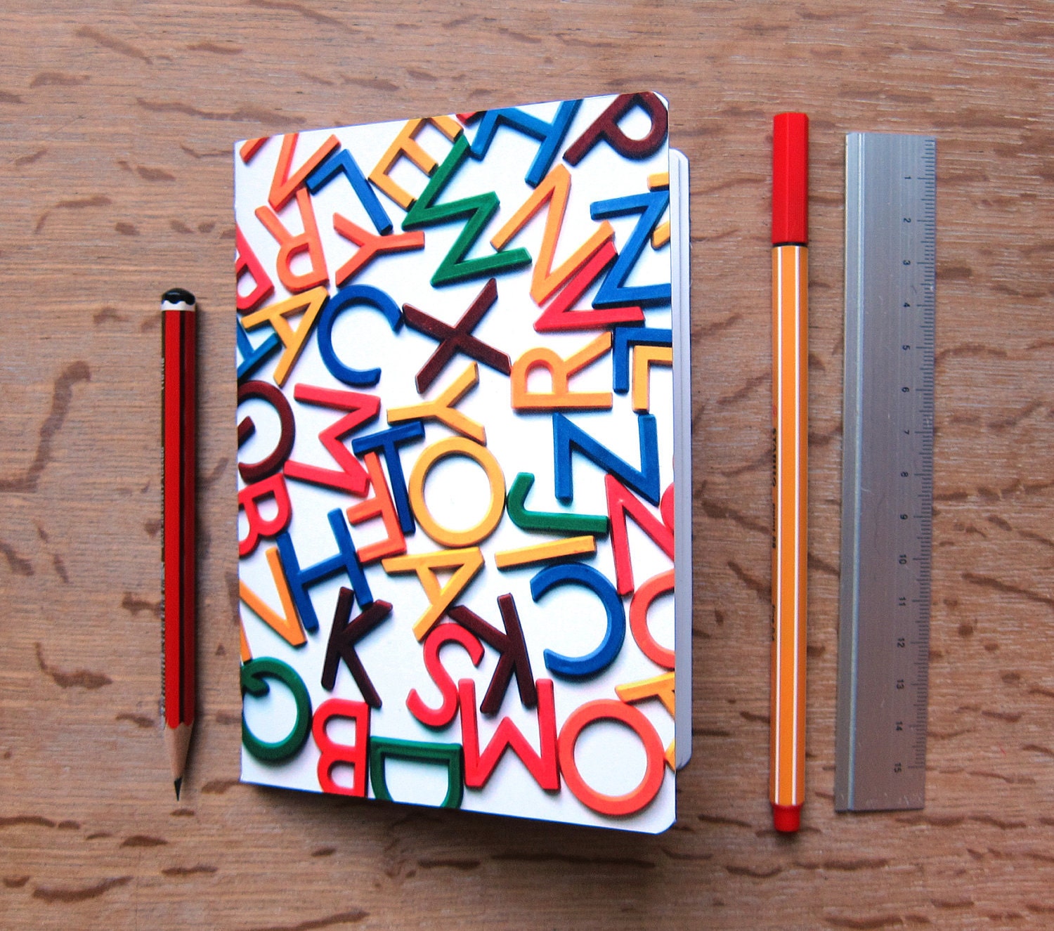 Alphabet notebook vintage letters jotter typography rainbow photograph cover A6 plain paper journal sketchbook Typescale stationery