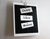 Vintage flash cards word print Daddy likes Mummy typography 10 x 8 photograph art print Typescale family home decor