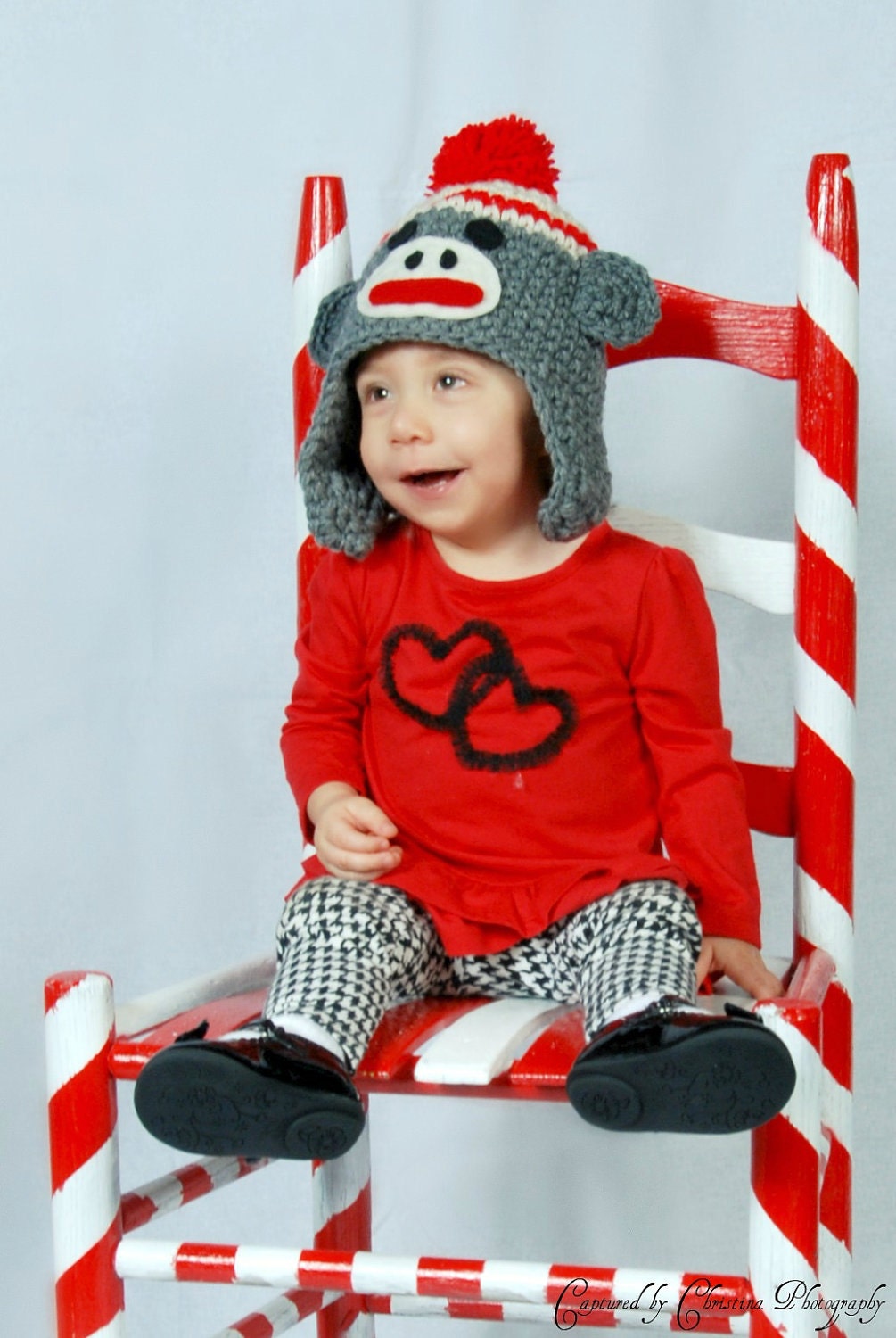 Sock monkey hat with a flat face - unique handmade character hat made to look like a  sock monkey