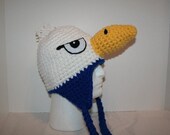 white / royal Blue Eagle hat - fun winter made to look like a bald eagle fun warm and patriotic
