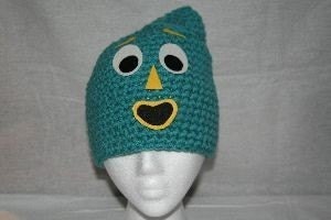 Fun winter crochet character hat inspired by Gumby.