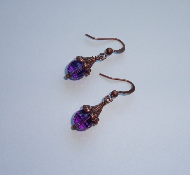 Antiqued Copper Amethyst Earrings