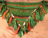 Irish Green woven hip scarf, belly dancing, faerie cosplay (size medium)