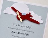 Baby shower, birthday airplane, cloud invitation.  Up, up and away.  Aviation invitation.