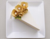 Creamy cake slice favor box with gold flowers (1) - wedding, bridal shower, baby shower, birthday